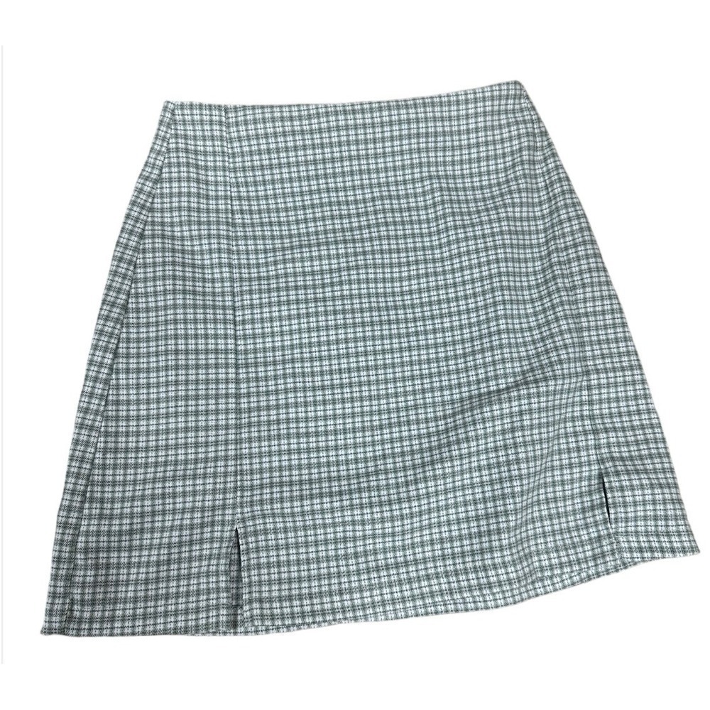 Brandy Melville Green Plaid Preppy Mini Skirt One Size Zipper Back